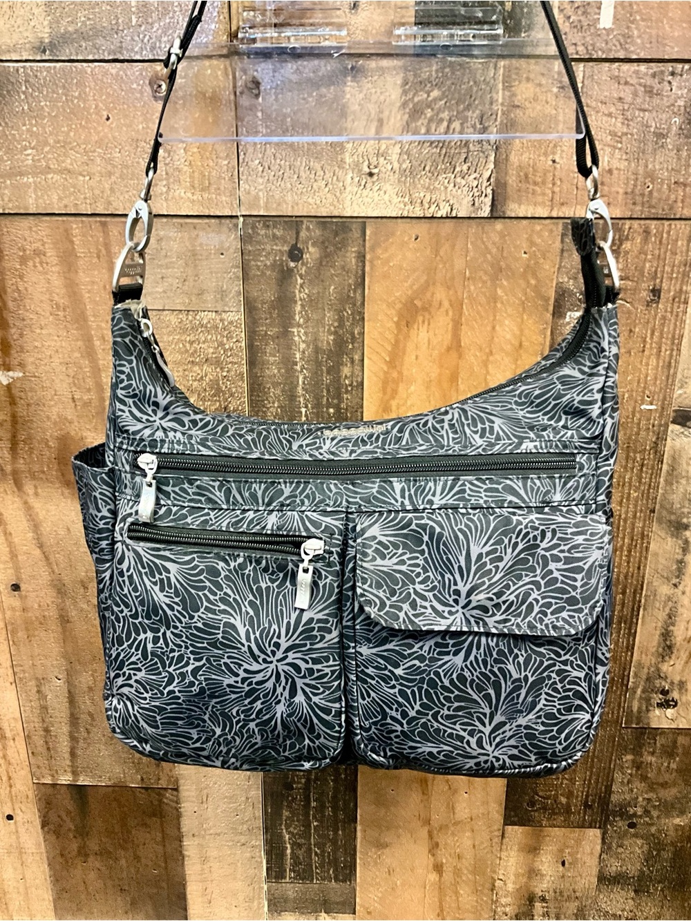 Baggallini Black and Gray Floral Crossbody Bag